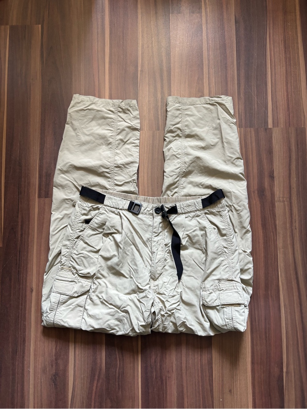 Men's Lightweight Khaki Cargo Pants with Built-In Webbing Belt